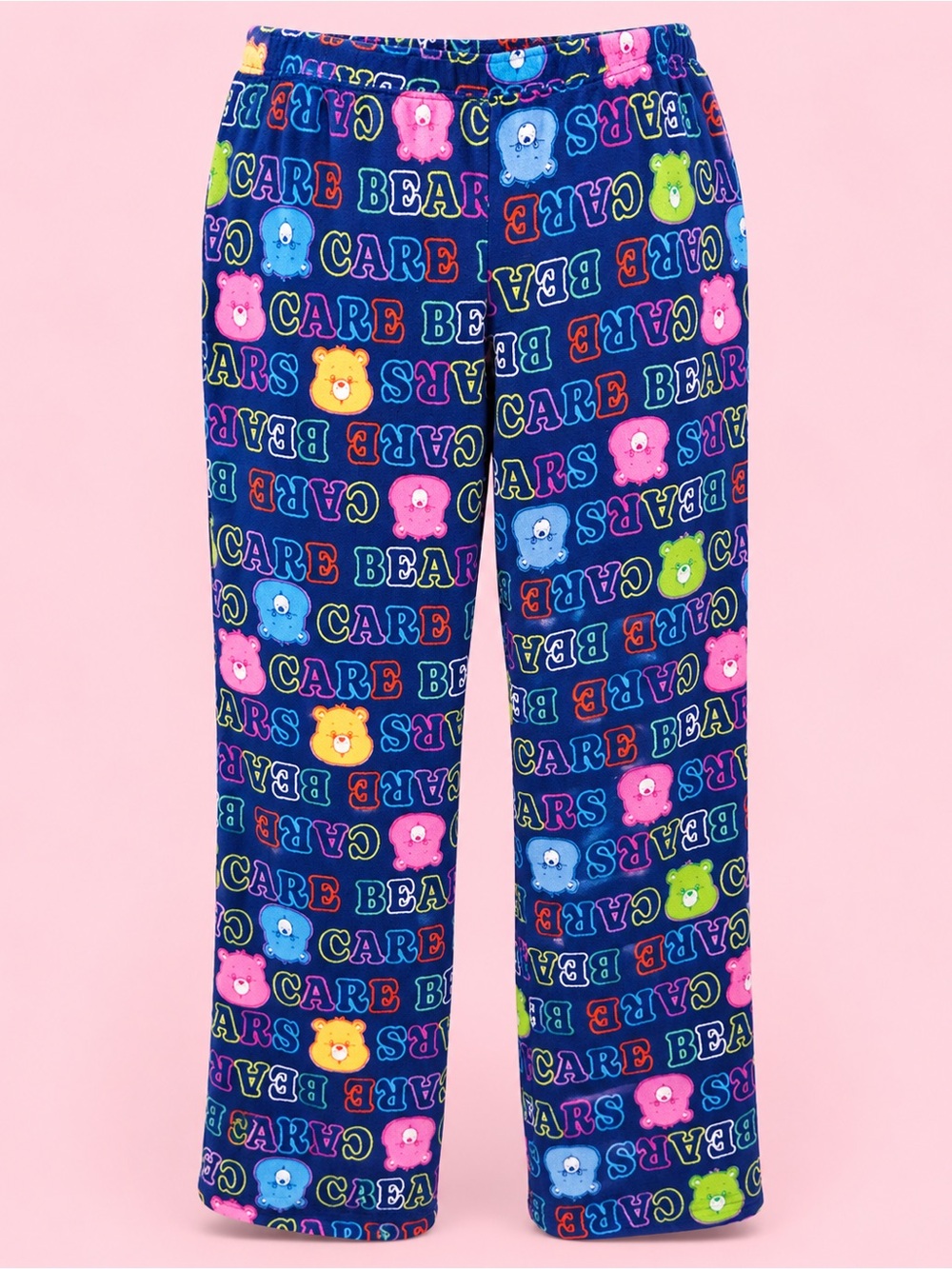 Care Bears, Fleece Pajama Bottoms with Multicolor Bear Faces~ Size M 🩵🩷💚